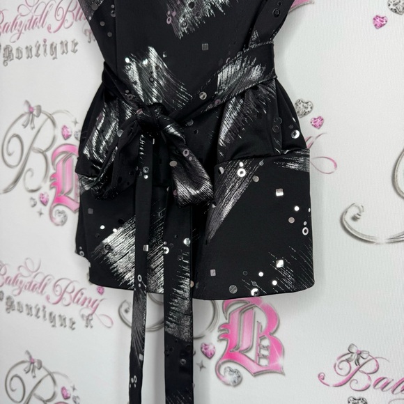 Jolie tank top strapless waist belt shimmer black silver holographic y2k club - Picture 7 of 10